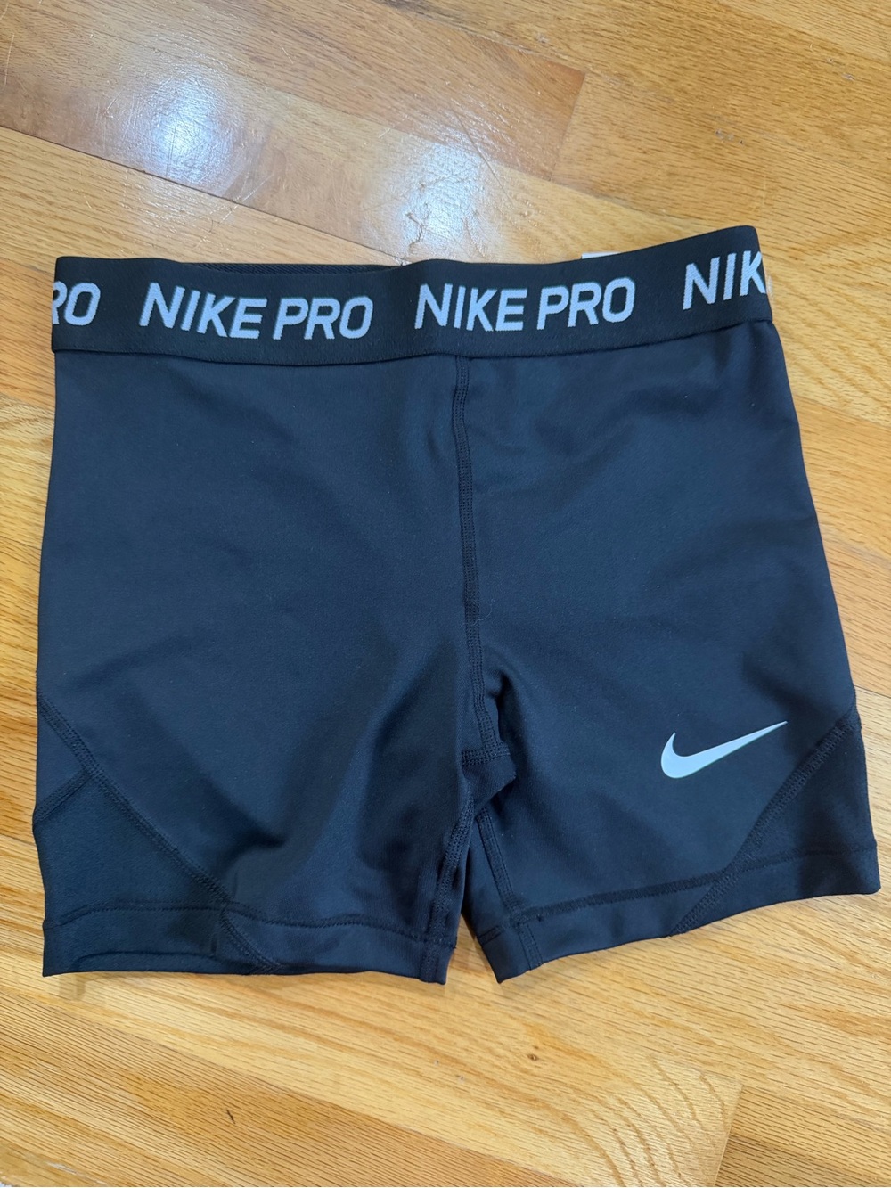 Nike Black Girls' Pro Compression Leggings Shorts with Silver Swoosh
